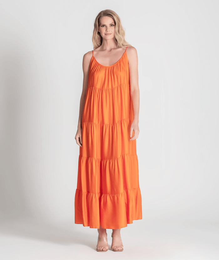 VESTIDO  ACETINADO COMPRIDO COM ALÇAS FINAS