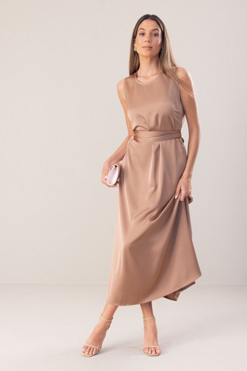 VESTIDO CLÁSSICO MIDI ACETINADO