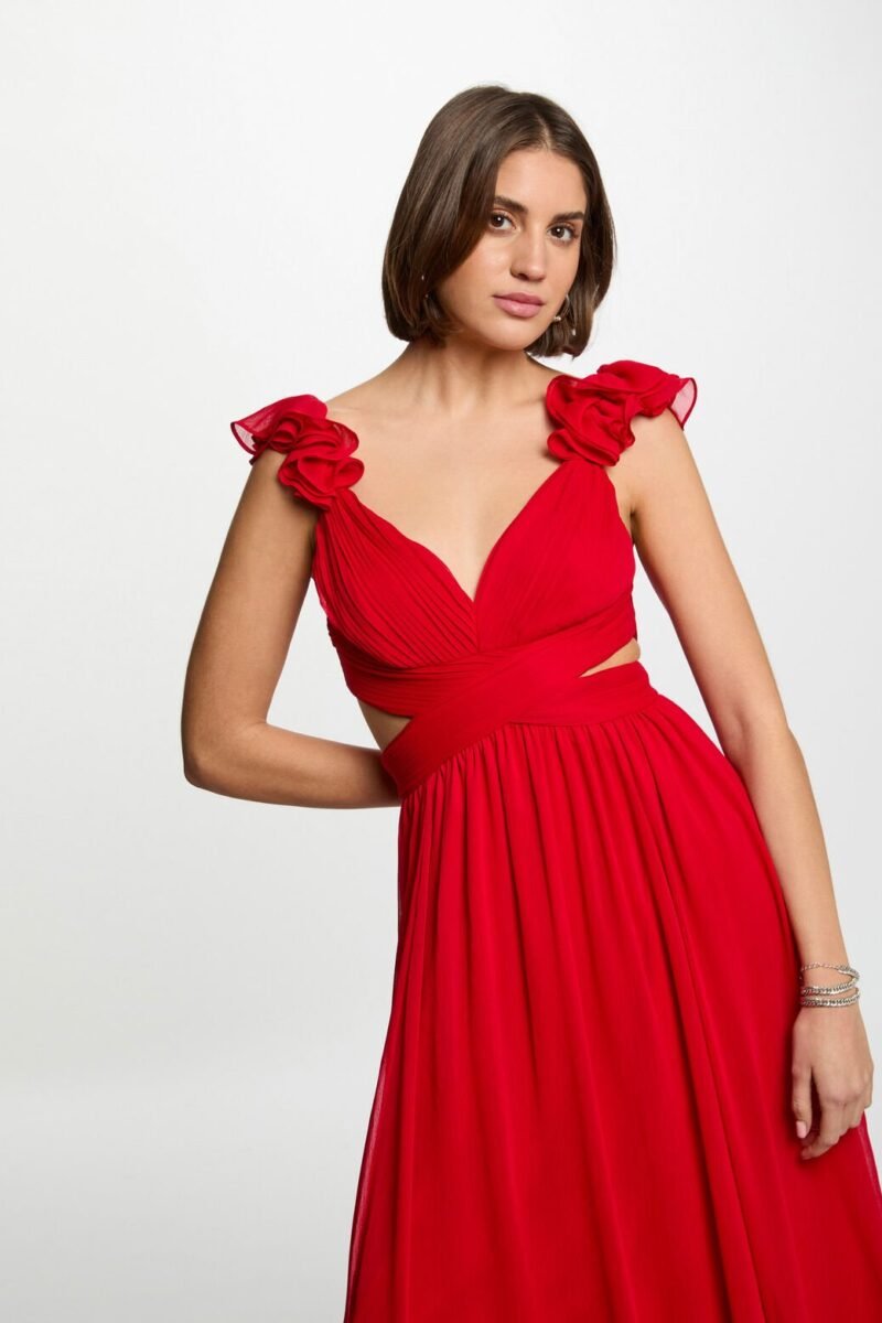 VESTIDO COMPRIDO COM FOLHOS